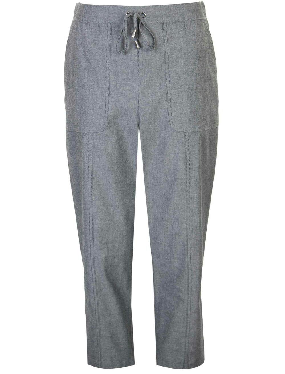 Female Isle Grey Pull On Chambray Trousers 21 Inch Length | Mid Grey ...