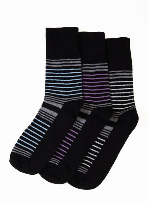 Mens Black 3 Pack Stripe Socks