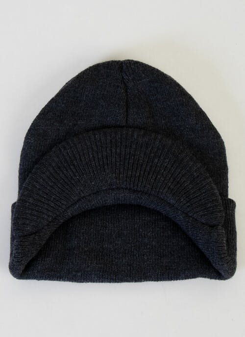 Grey Knitted Peak Beanie Hat