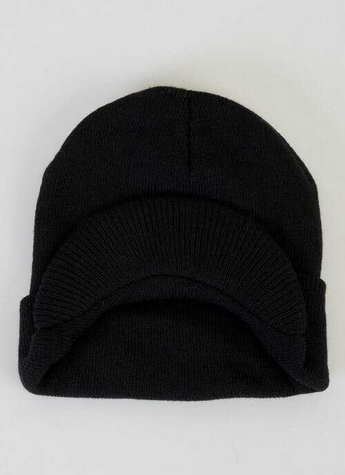 Black Knitted Peak Beanie Hat 