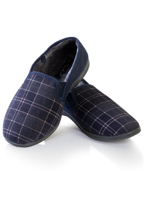 Double Elastic Navy Check Slippers