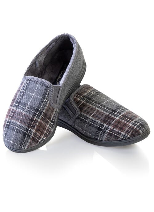 Double Elastic Grey Check Slippers