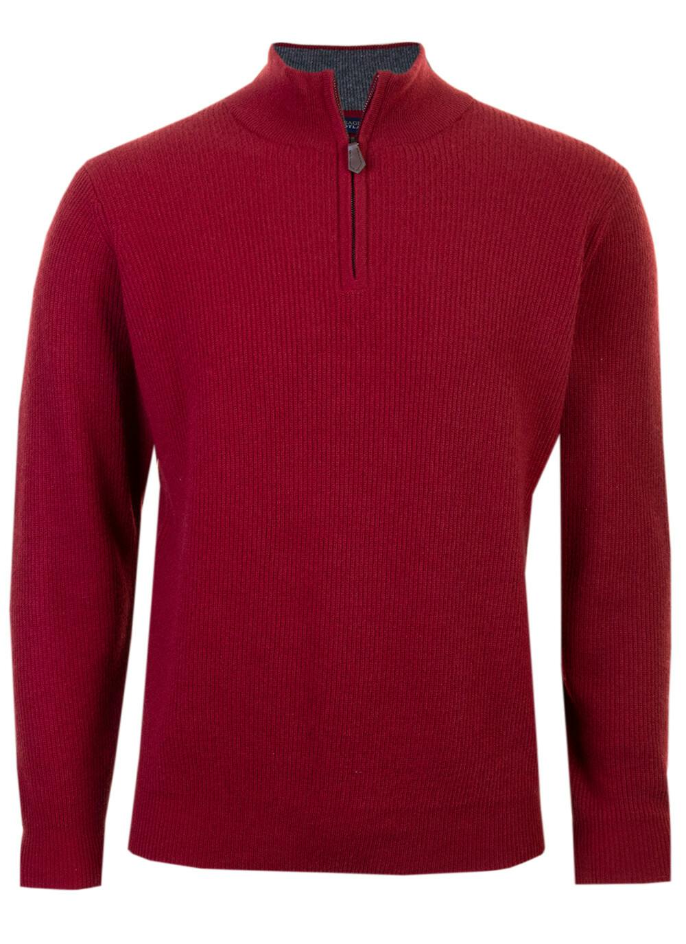 Male Gleneagles Cashmere Zip Neck Jumper Mid Red EWM EWM
