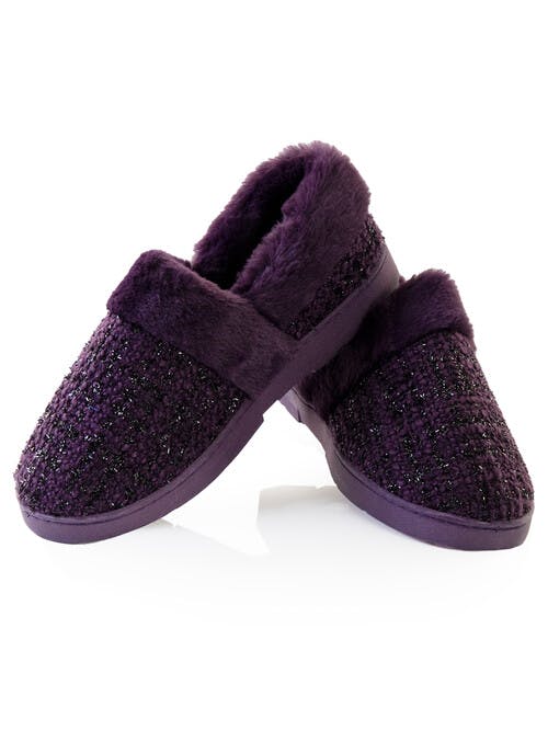 Fur Trimmed Knitted Purple Slipper
