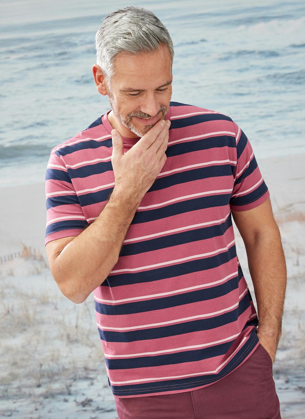 Berry Crew Neck Stripe T Shirt | EWM