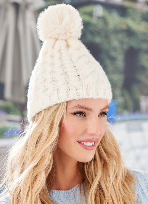 Ivory Cable Knitted Hat 