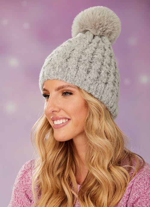 Grey Cable Knitted Hat