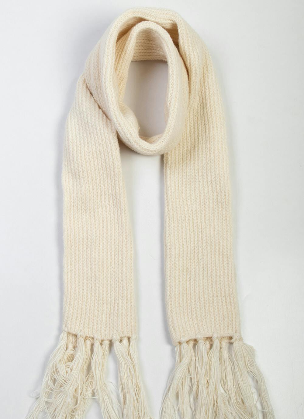 Ivory Knitted Tassel Scarf | EWM