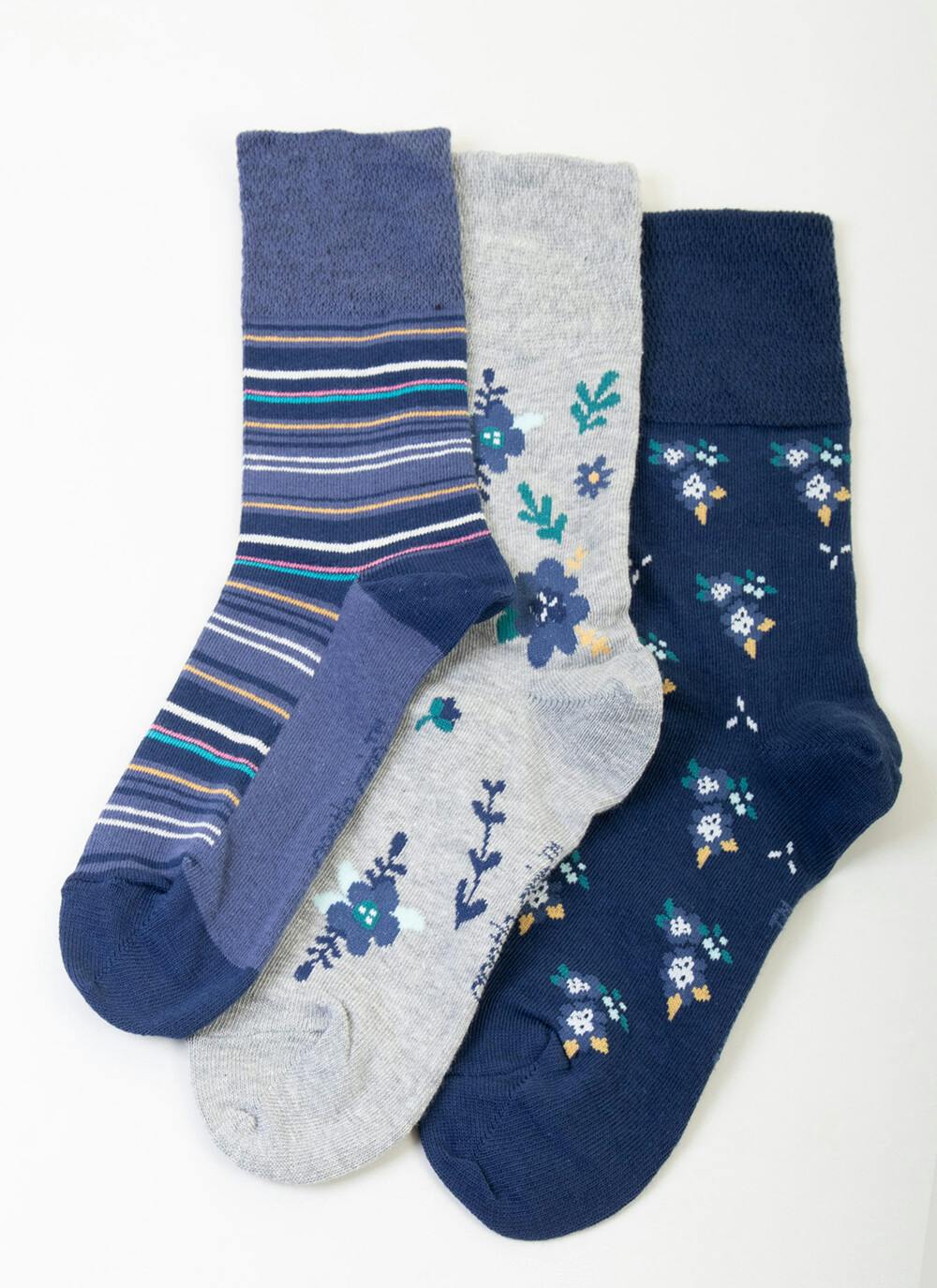 3 Pack Navy Floral Socks | EWM
