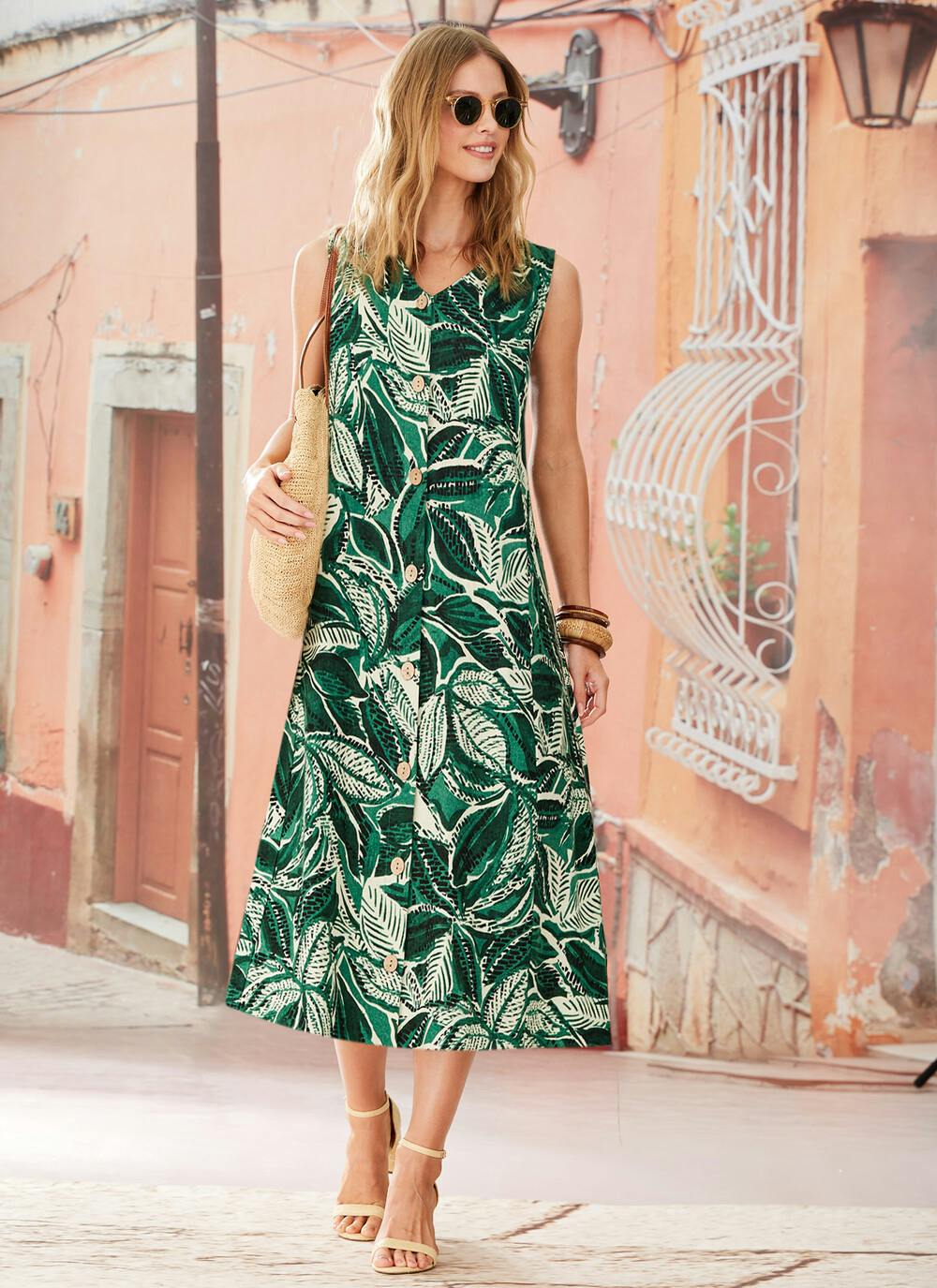 Green Leaf Print Dress EWM