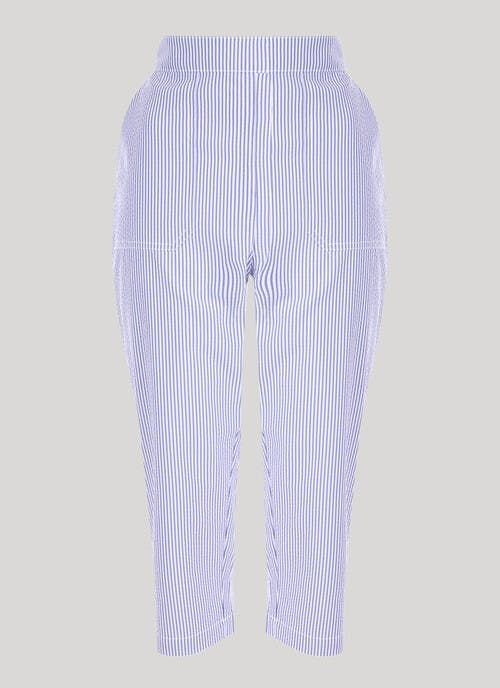 White Cropped Stripe Trousers