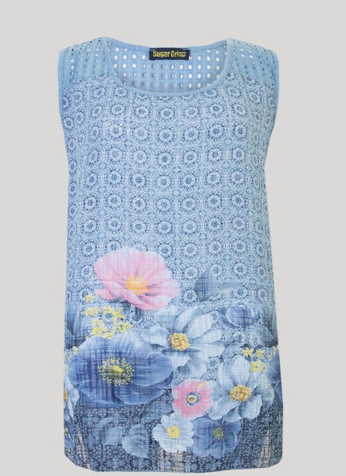 Chambray Blue Floral Print Top