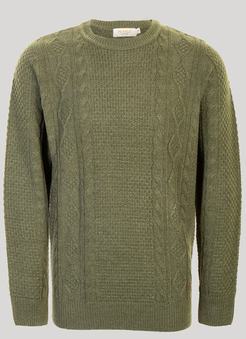 Green Crew Neck Cable Jumper