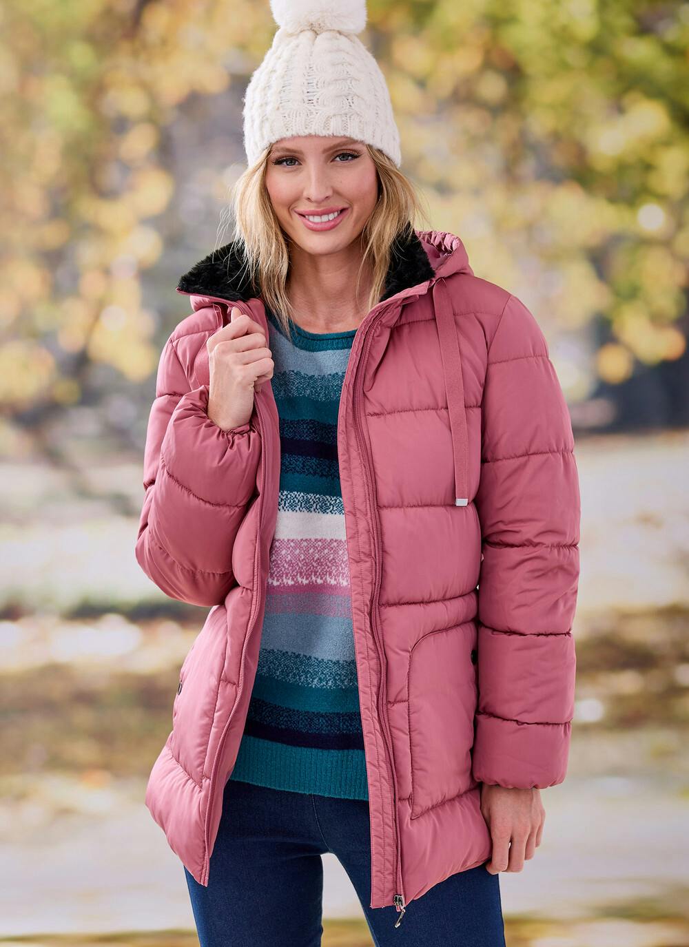 Rose Fur Trim Quilted Coat | EWM