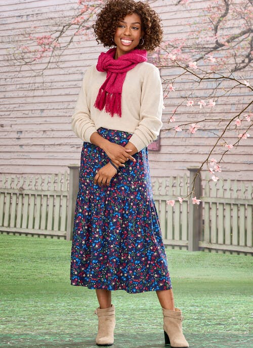 Navy Floral Tiered Skirt 