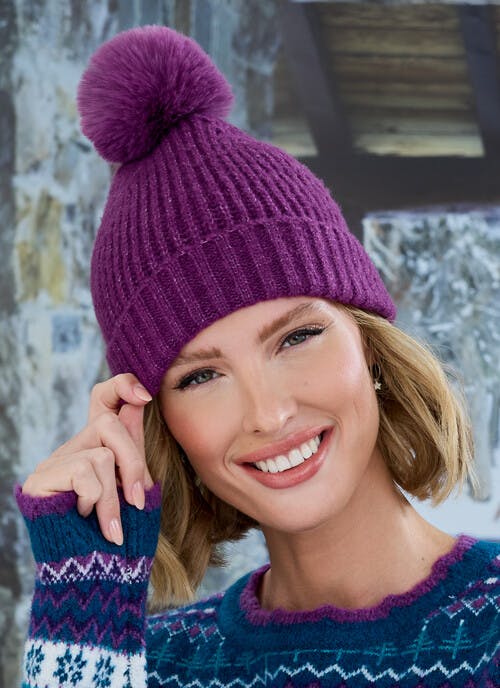 Grape Knitted Faux Fur Pom Hat