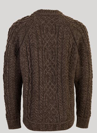 Crew Neck Cable Aran Wool Jumper  