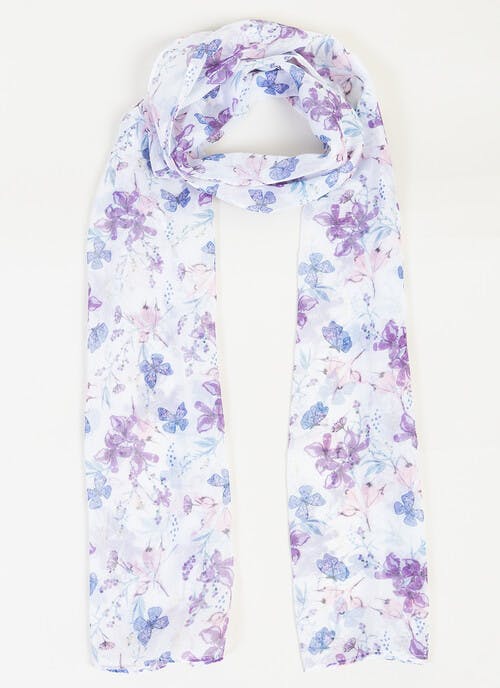 Lilac Floral Butterfly Print Scarf 