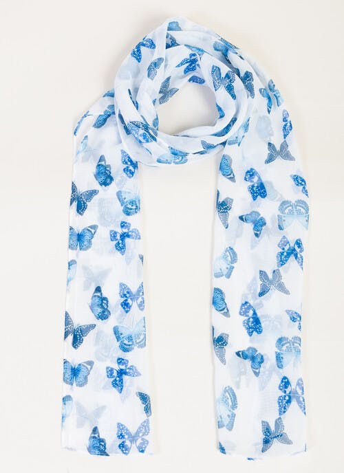 Blue Butterfly Print Scarf 
