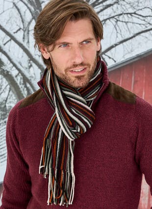 Rust Stripe Knit Scarf