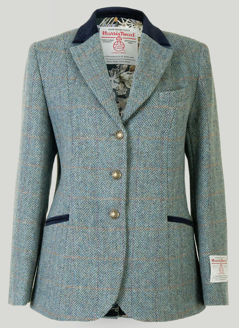 Veste Harris Tweed Femme – Coupe Hacking, Bleu/vert à Carreaux, Taille UK 10