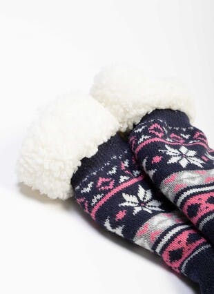 Navy Fairisle Slipper Socks