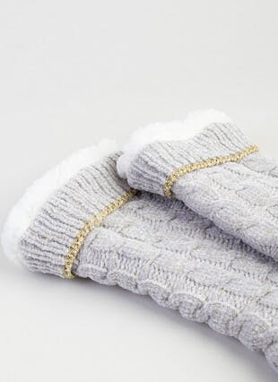 Grey Cable Chenille Slipper Socks