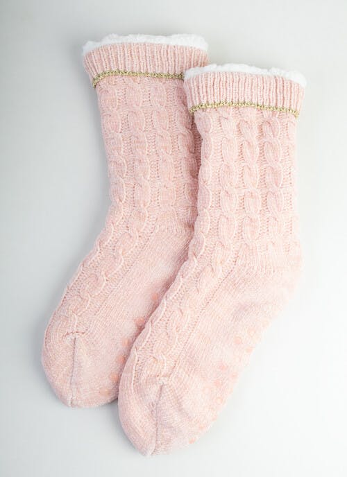 Pink Cable Chenille Slipper Socks