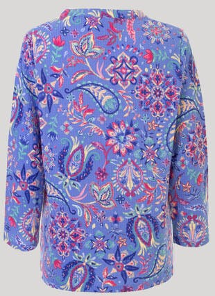 Printed Notch Neck Textured Top