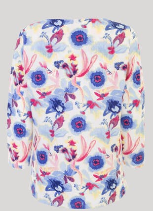 Textured Crew Neck Printed Top