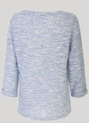 Cotton Blend Textured Crew Neck Top