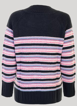Textured Striped Turtle Neck Jumper