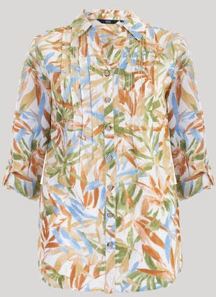 Cotton Rich Pintuck Print Blouse 