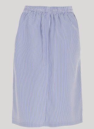 Cotton Blend Seersucker Stripe Midi Skirt