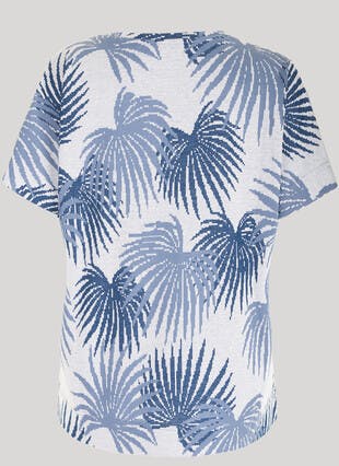 Linen Blend Jacquard Palm Leaf T-Shirt