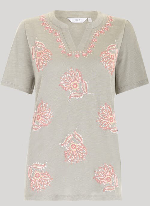 Puff Print Notch Neck T-Shirt