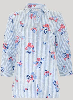 Pure Cotton Floral Motif Stripe Shirt