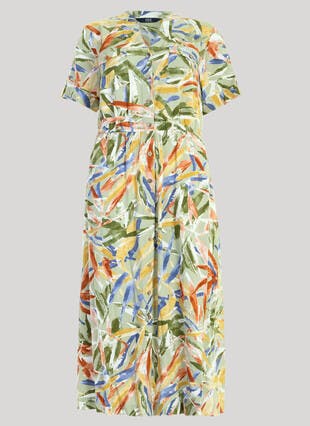 Notch Neck Print Midi Dress