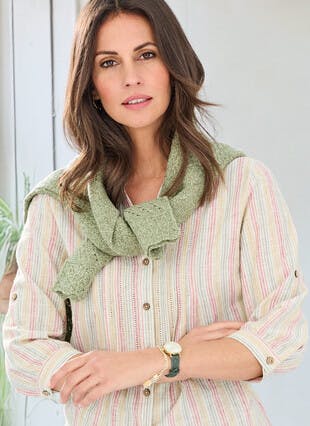 Cotton Rich Textured Stripe Blouse 