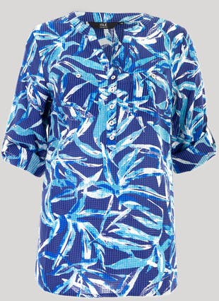 Cotton Blend Notch Neck Blouse 