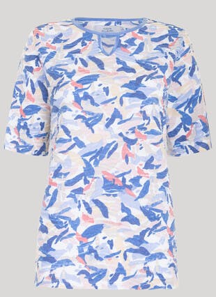 Keyhole Neck Wave Stitch T-Shirt