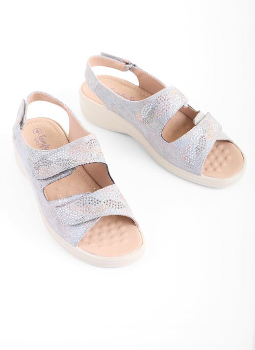 Silver Grey Shimmer Strap Sandal