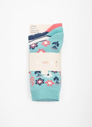 3 Pack Floral / Stripe / Spot Socks