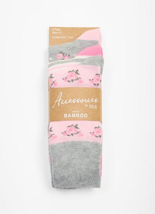 3 Pack Floral / Stripe Bamboo Blend Socks