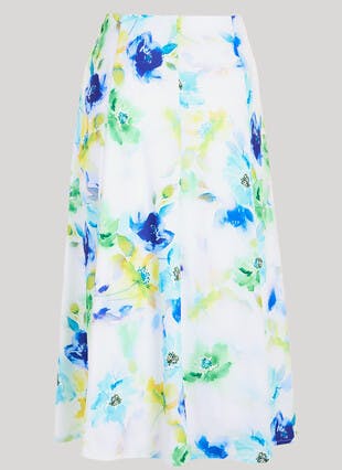 A Line Watercolour Floral Print Skirt