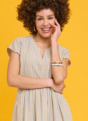 Linen Blend Stripe Midi Dress 