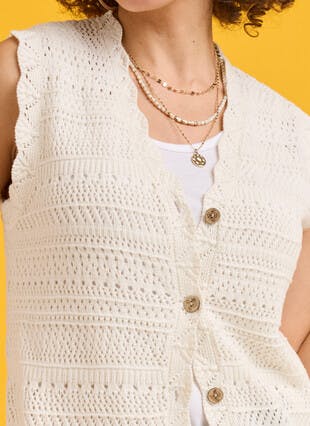 Cotton Blend Knitted V Neck Waistcoat