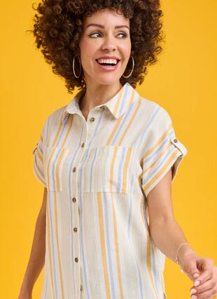 Linen Blend Stripe Short Sleeve Shirt