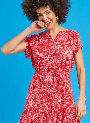  Tiered Short Sleeve Midi Dress