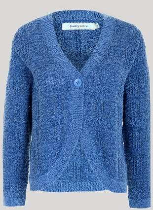 Textured Knit Cardigan With Curved Hem 